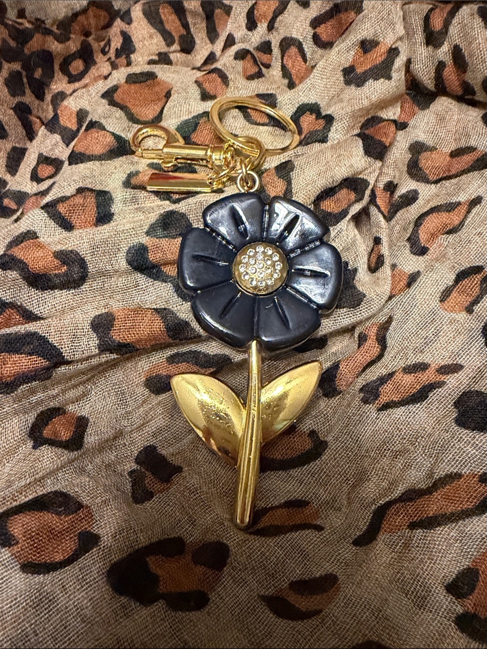 3/$15 🌸 Black Flower Keychain with Gold Stem- for purse or backpack